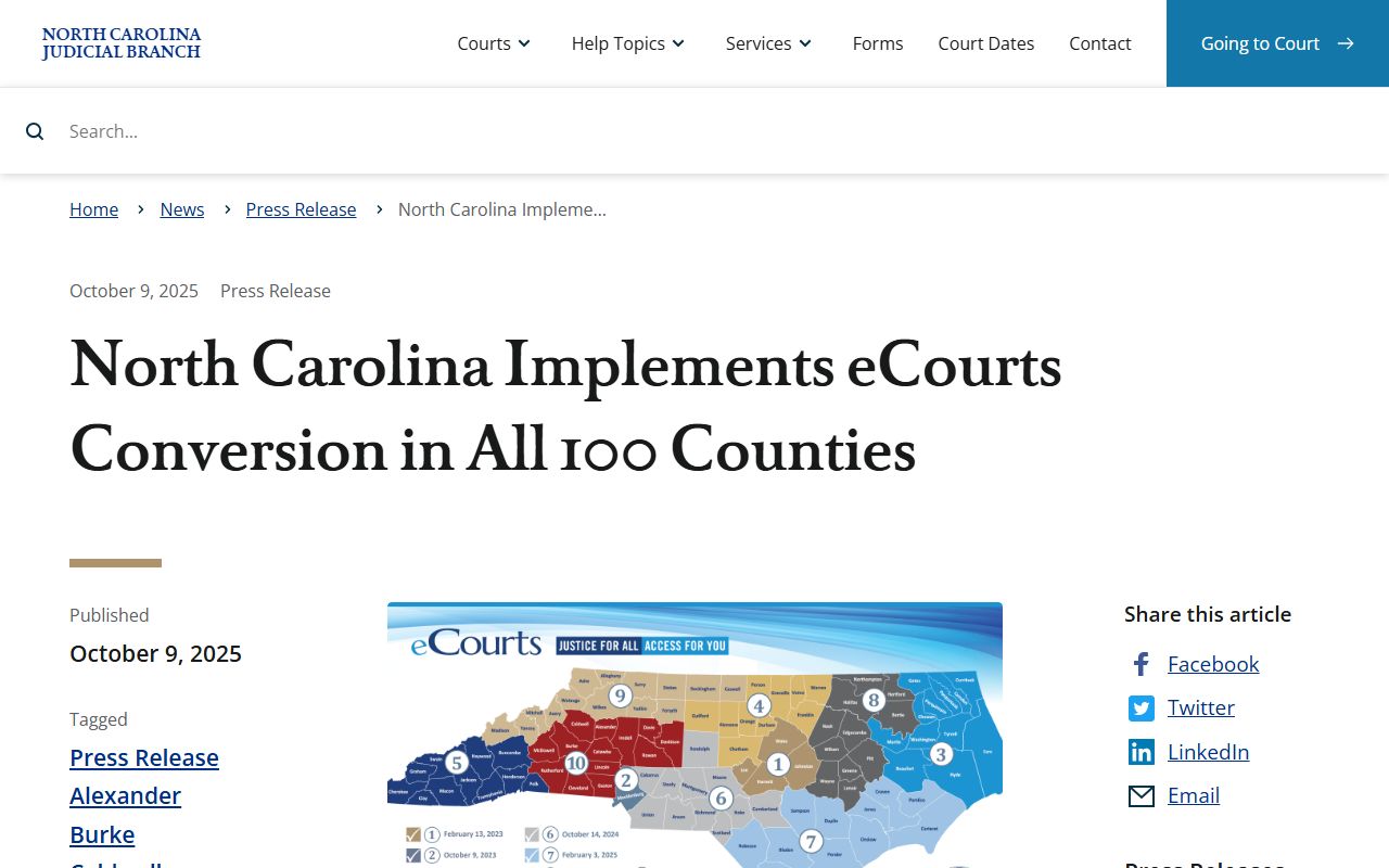 Hertford County court dockets statewide eCourts conversion