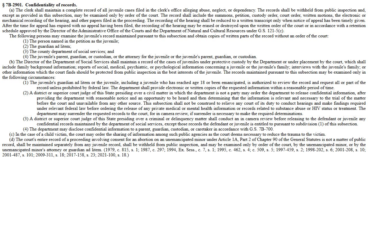 Hertford County criminal court records abuse neglect dependency confidentiality statute