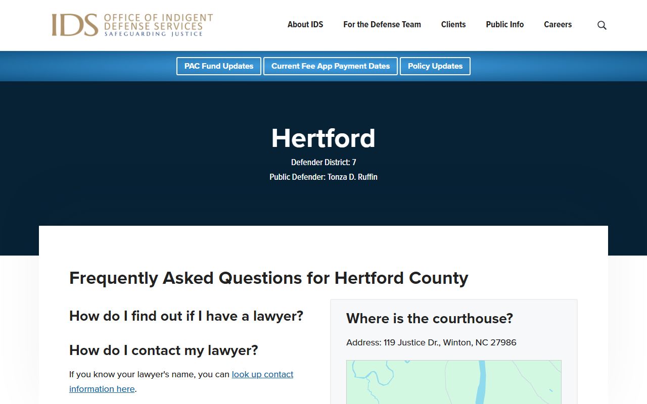North Carolina Indigent Defense Services Hertford County Public Defender page