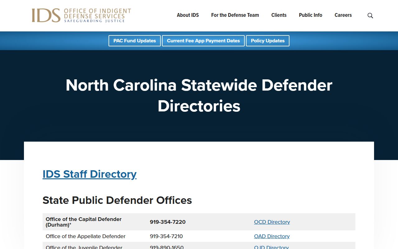 North Carolina public defender directory with Bertie Hertford office information