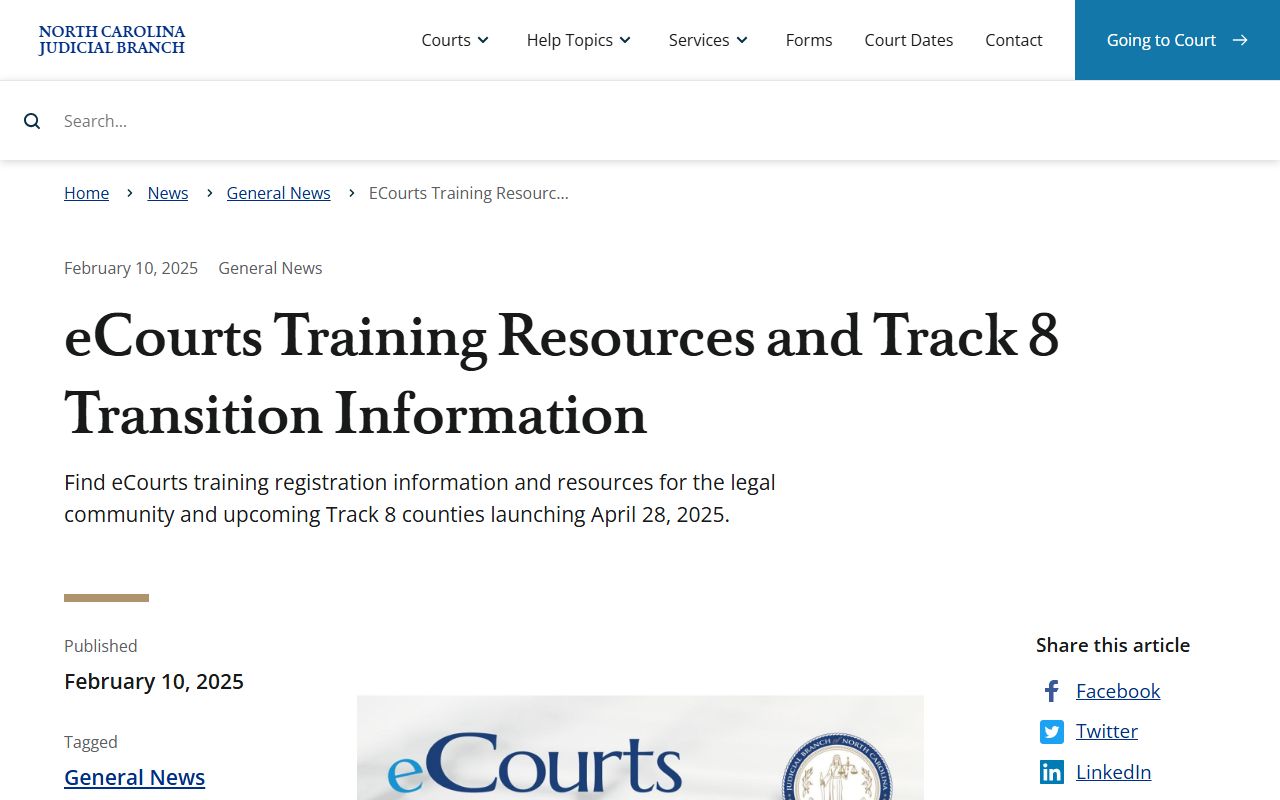 NC eCourts Track 8 transition information for Hertford County