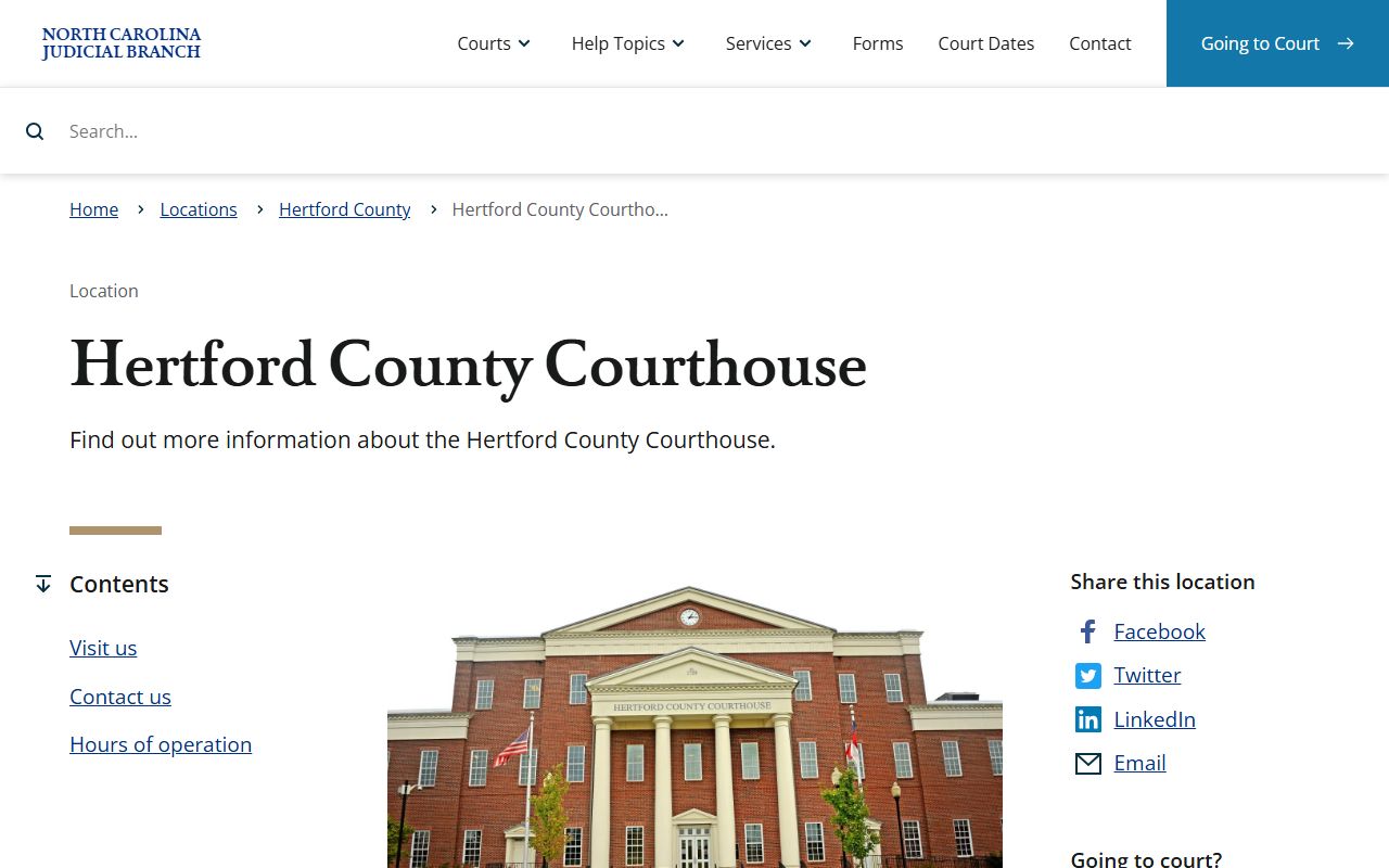 Hertford County court records courthouse address and hours