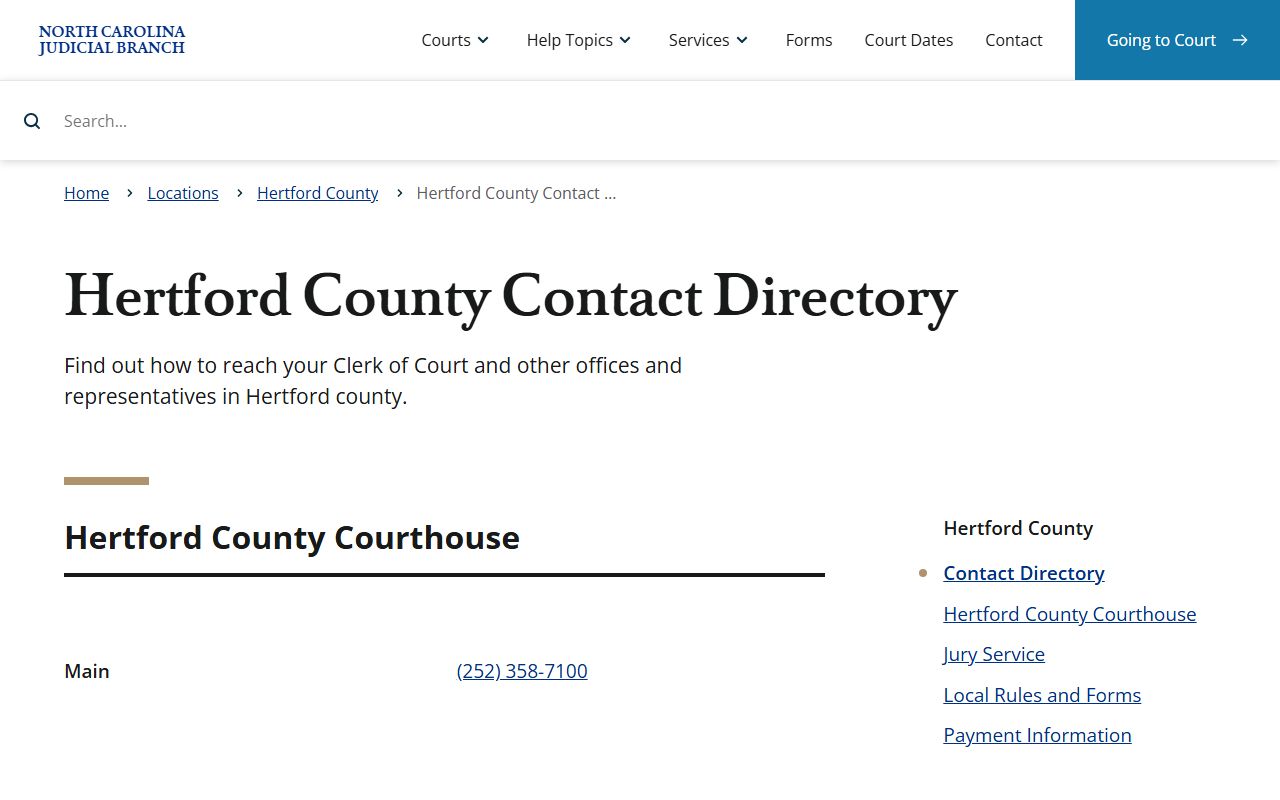 Hertford County court records clerk judges and court contacts