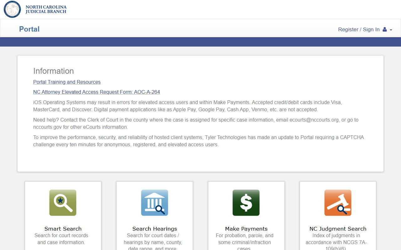Hertford County court records NC eCourts Portal dashboard