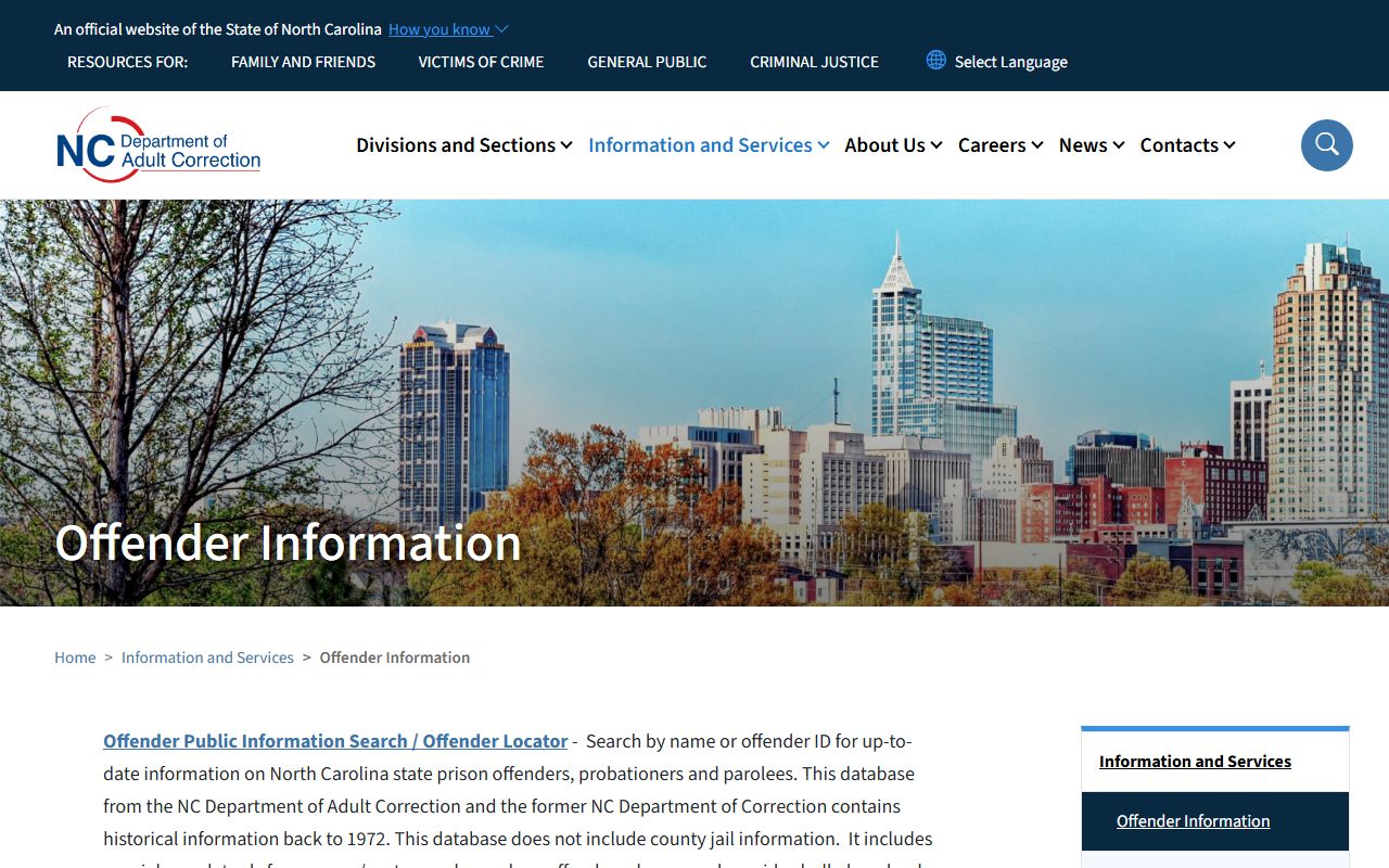 Hertford County inmate records NC Department of Adult Correction search