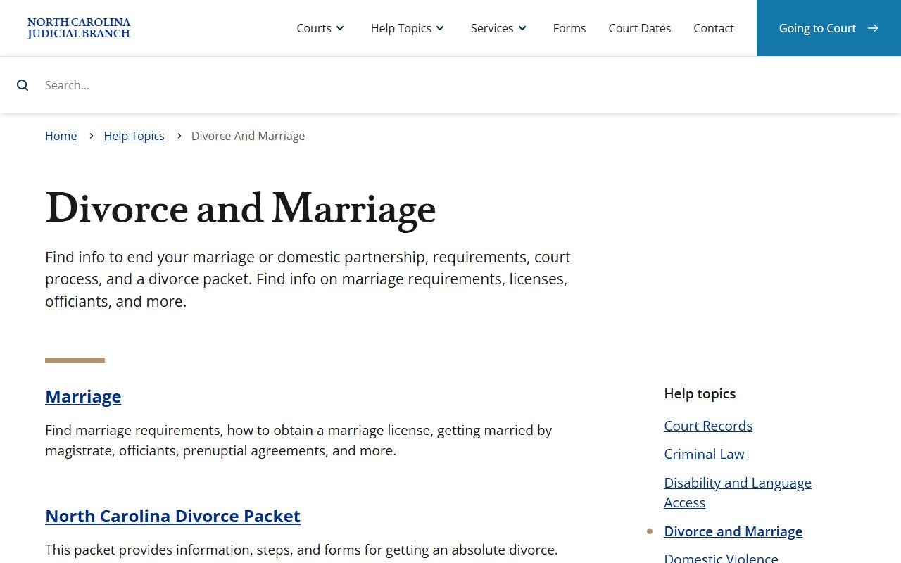 Hertford County marriage and divorce records Judicial Branch divorce hub