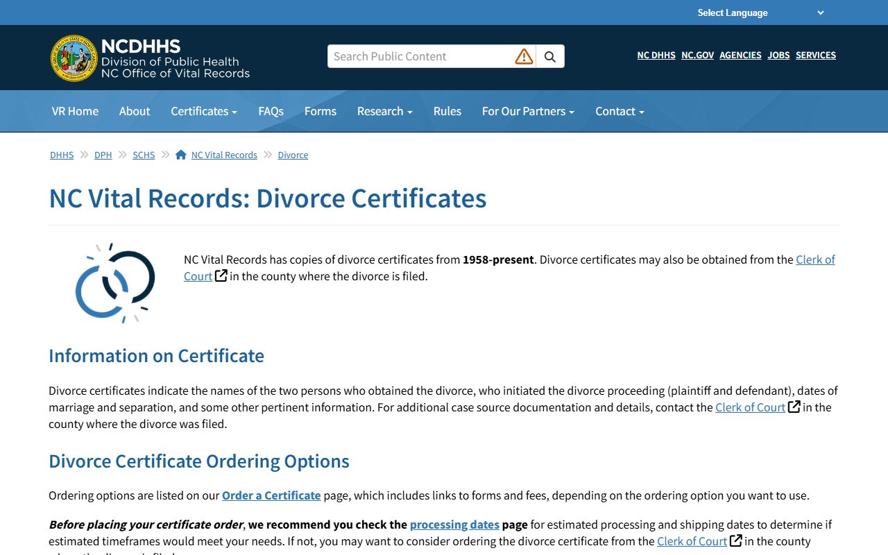 Hertford County marriage and divorce records NC divorce certificates
