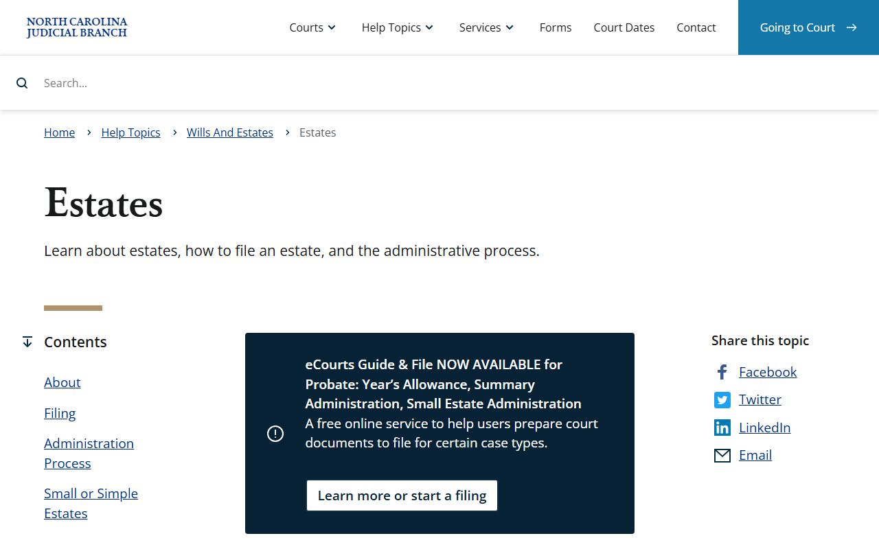 Hertford County probate records official estates page