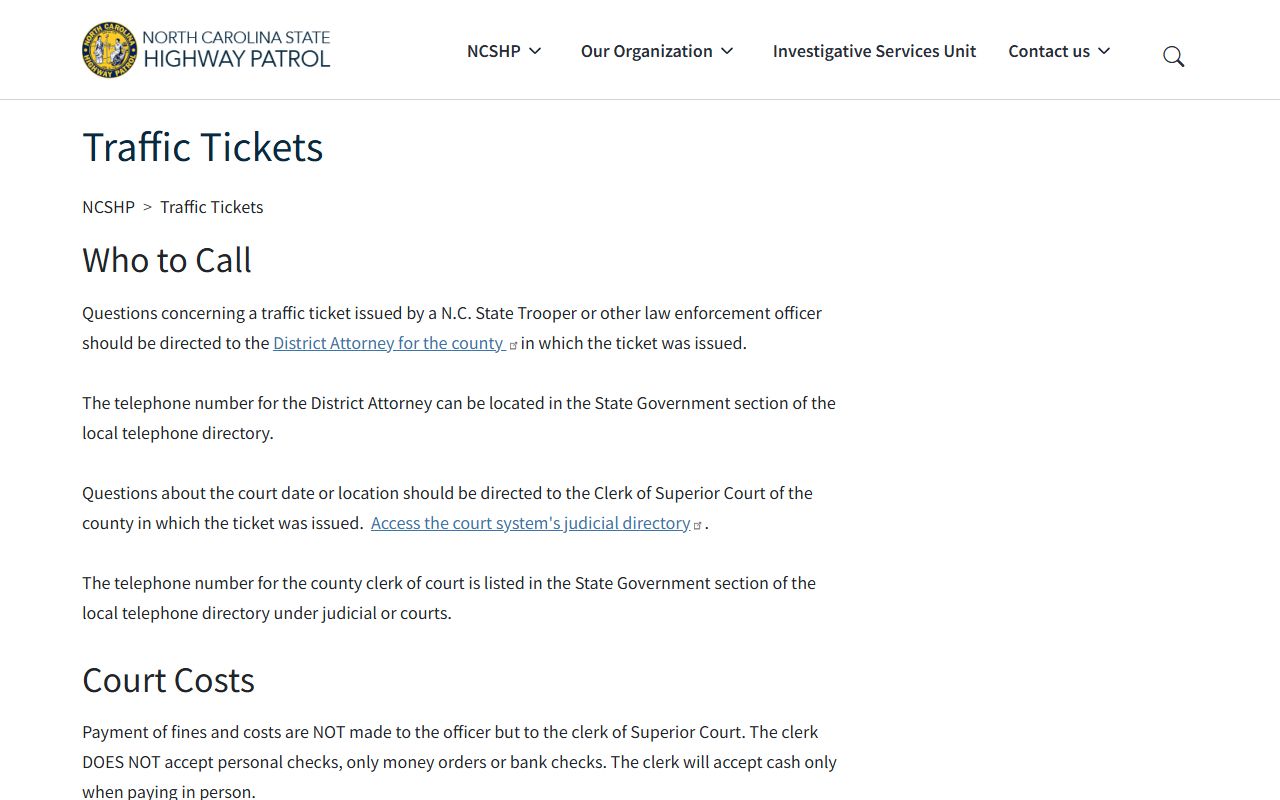 Hertford County traffic court records State Highway Patrol ticket guidance