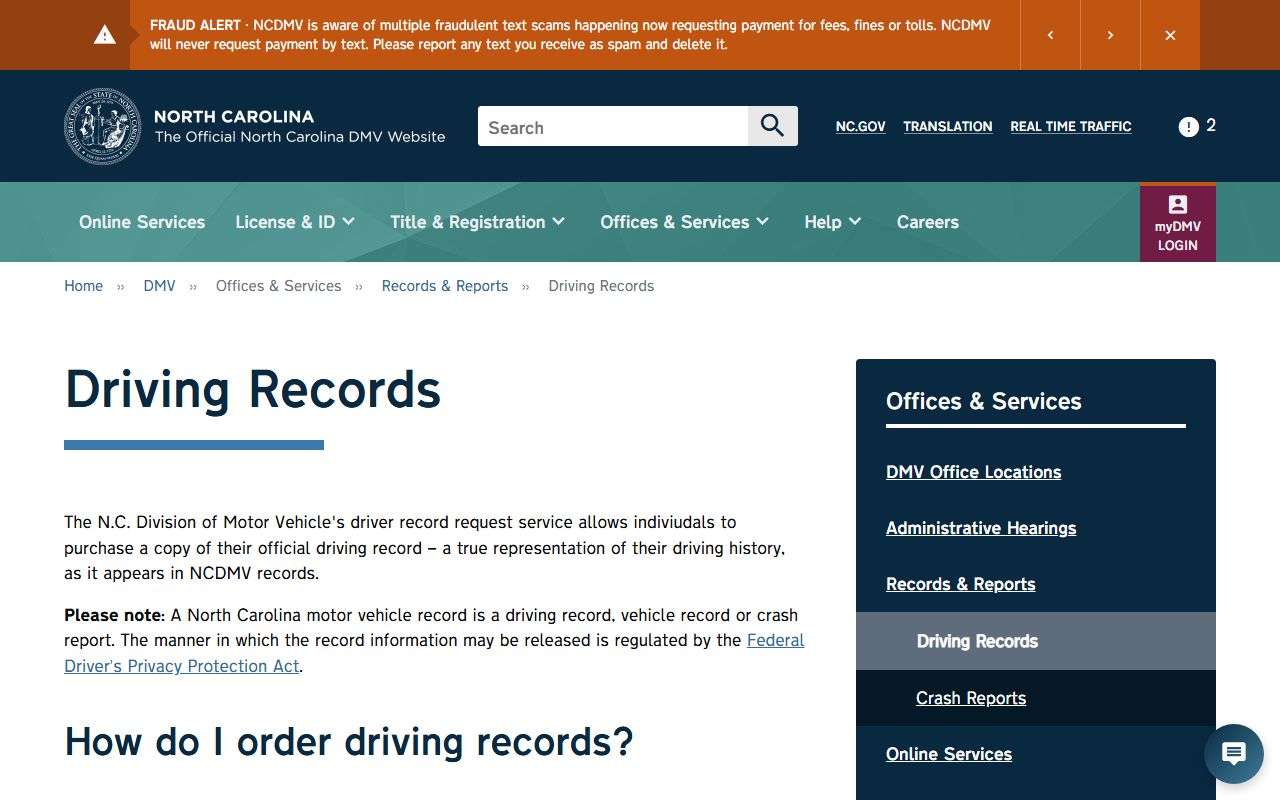 Hertford County traffic court records NCDMV driver record access