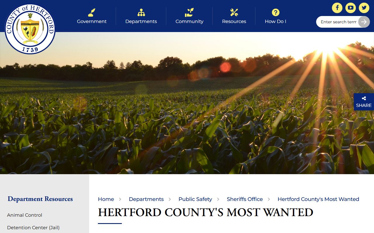Hertford County warrant records Most Wanted page